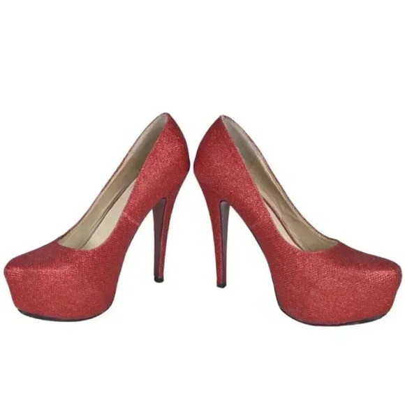 Brida Red Glitter Platform  Heels Stilettos Glitter Closed Toe Size 39 - Picture 7 of 12